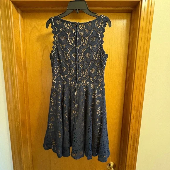 City Studio Navy and Beige Lace Dress - Picture 2 of 4